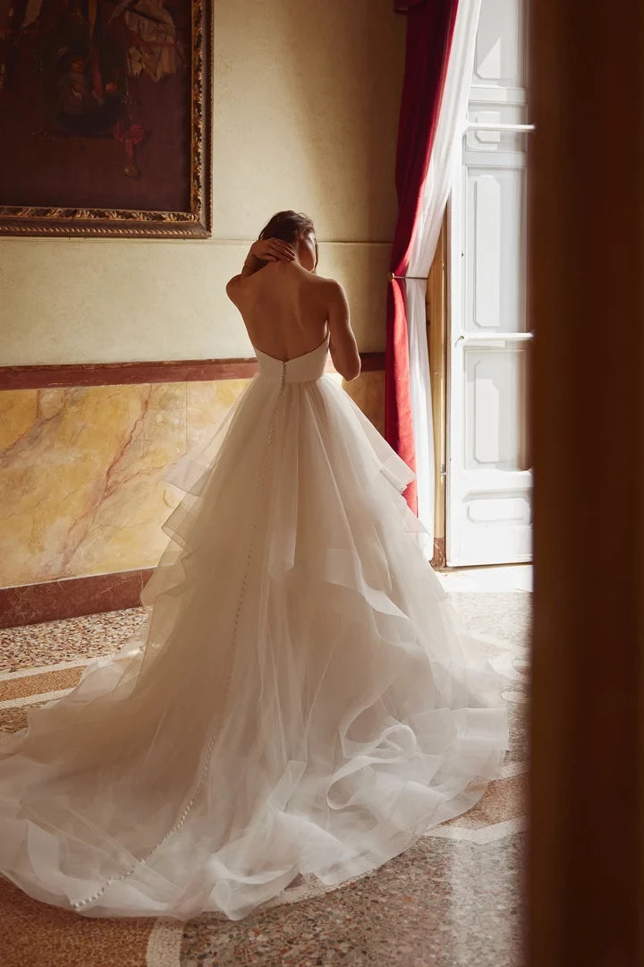 Tulle Ruffle Skirt with Strapless Satin Bodice Wedding Dresses
