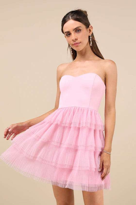 Tulle Strapless Tiered Mini Dress Homecoming Dresses