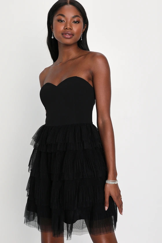 Tulle Strapless Tiered Mini Dress Homecoming Dresses