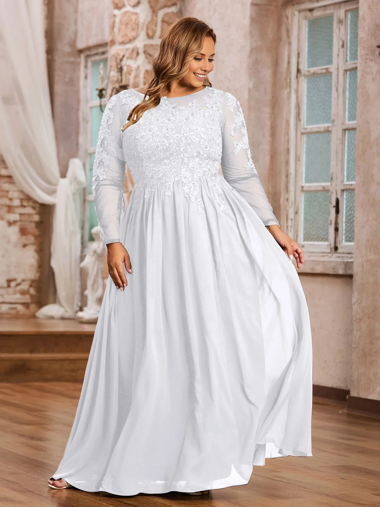 Tulle with Appliqued Long Sleeves Dress Plus Size Mother of the Bride Dresses
