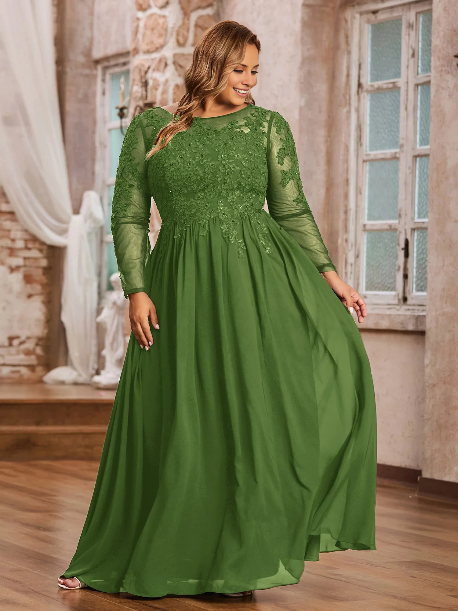 Tulle with Appliqued Long Sleeves Dress Plus Size Mother of the Bride Dresses