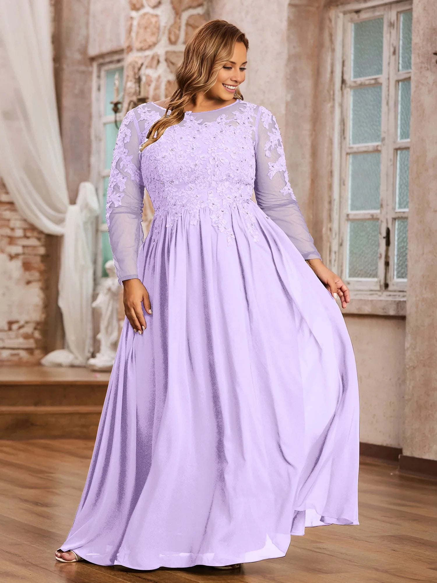 Tulle with Appliqued Long Sleeves Dress Plus Size Mother of the Bride Dresses