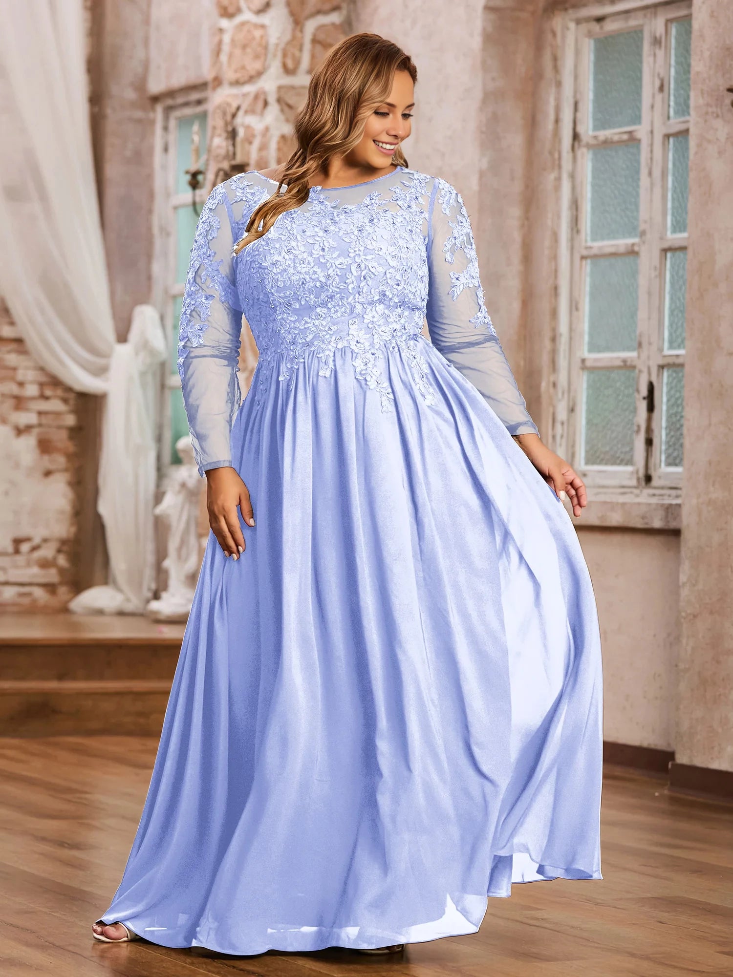 Tulle with Appliqued Long Sleeves Dress Plus Size Mother of the Bride Dresses