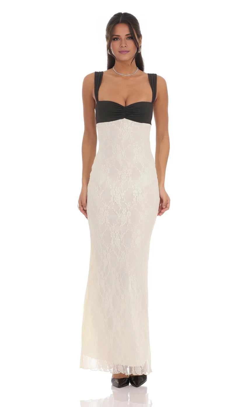 Two-Toned Lace Maxi Dress Prom Dresses