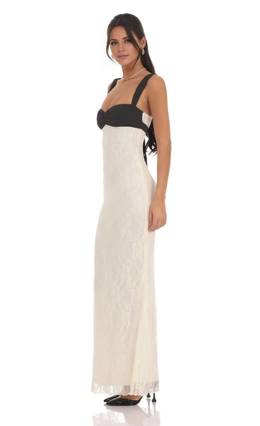 Two-Toned Lace Maxi Dress Prom Dresses