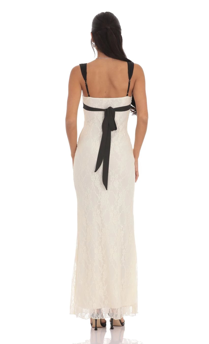 Two-Toned Lace Maxi Dress Prom Dresses