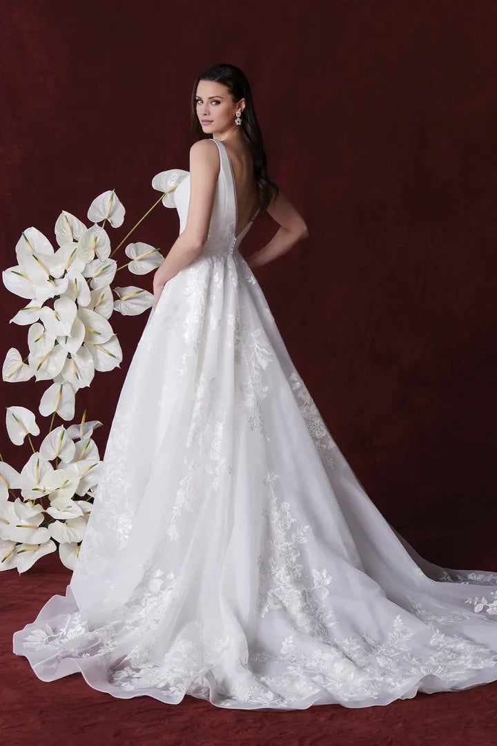 V-Neck A-Line Wedding Dress with Bodice and Organza Skirt Wedding Dresses