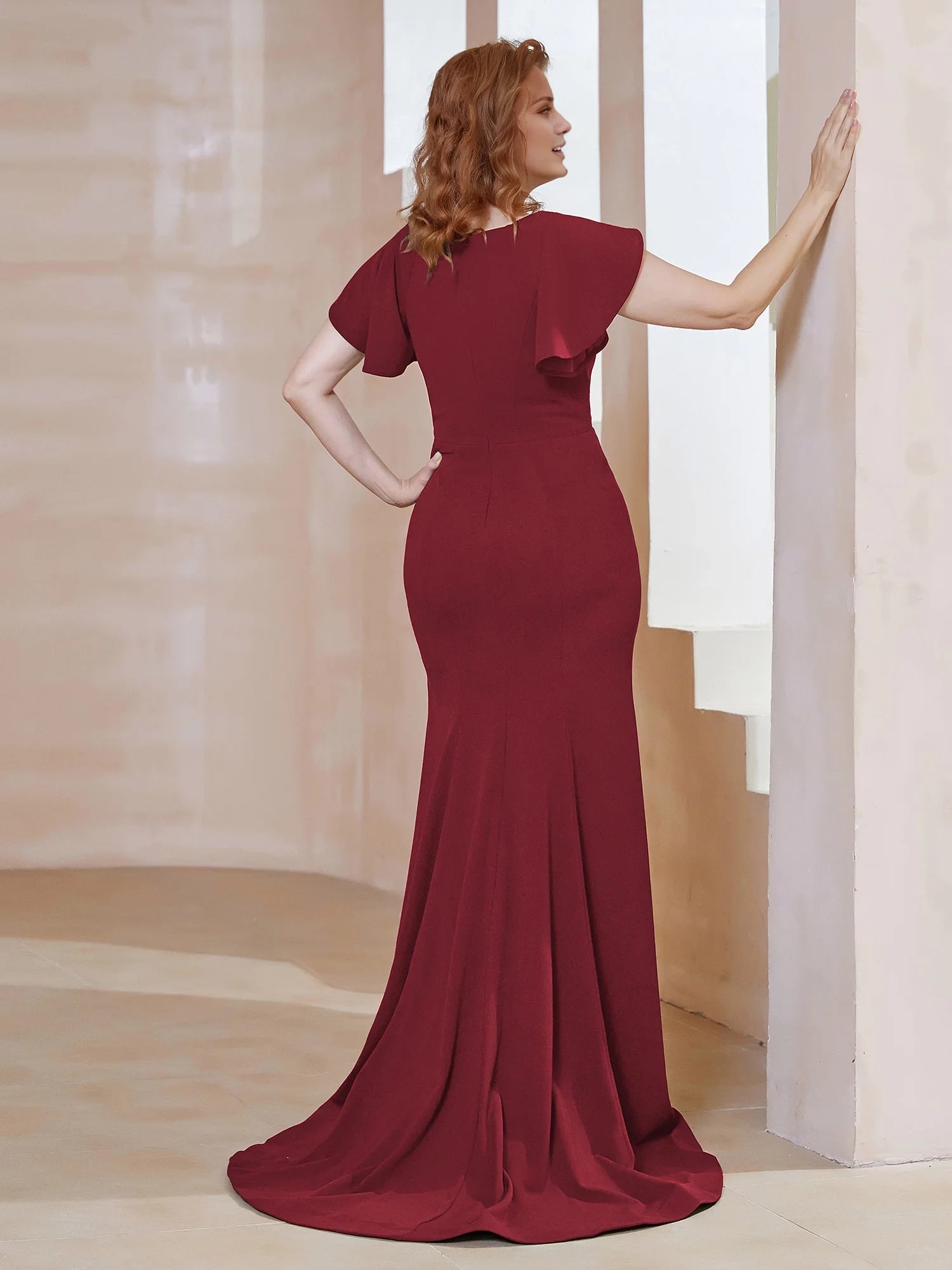 V-Neck Flutter Sleeves Mermaid Dress Mother of the Bride Dresses