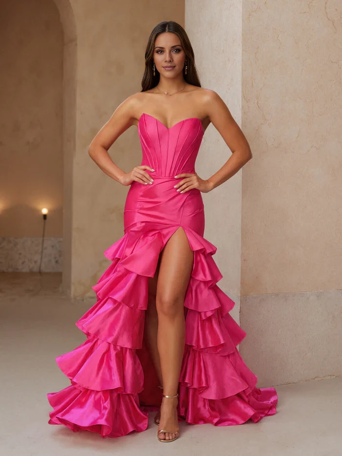 V-Neck Layers Sweep Brush Train Azalea Prom Dress with Slit