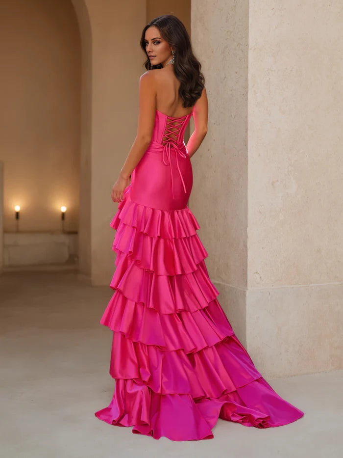 V-Neck Layers Sweep Brush Train Azalea Prom Dress with Slit