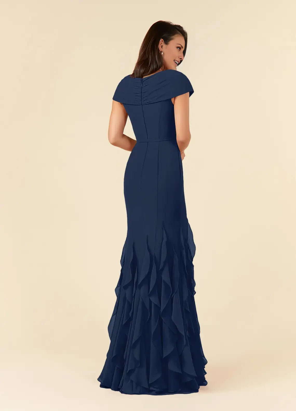 V-Neck Mermaid Ruched Chiffon Dress Mother of the Bride Dresses