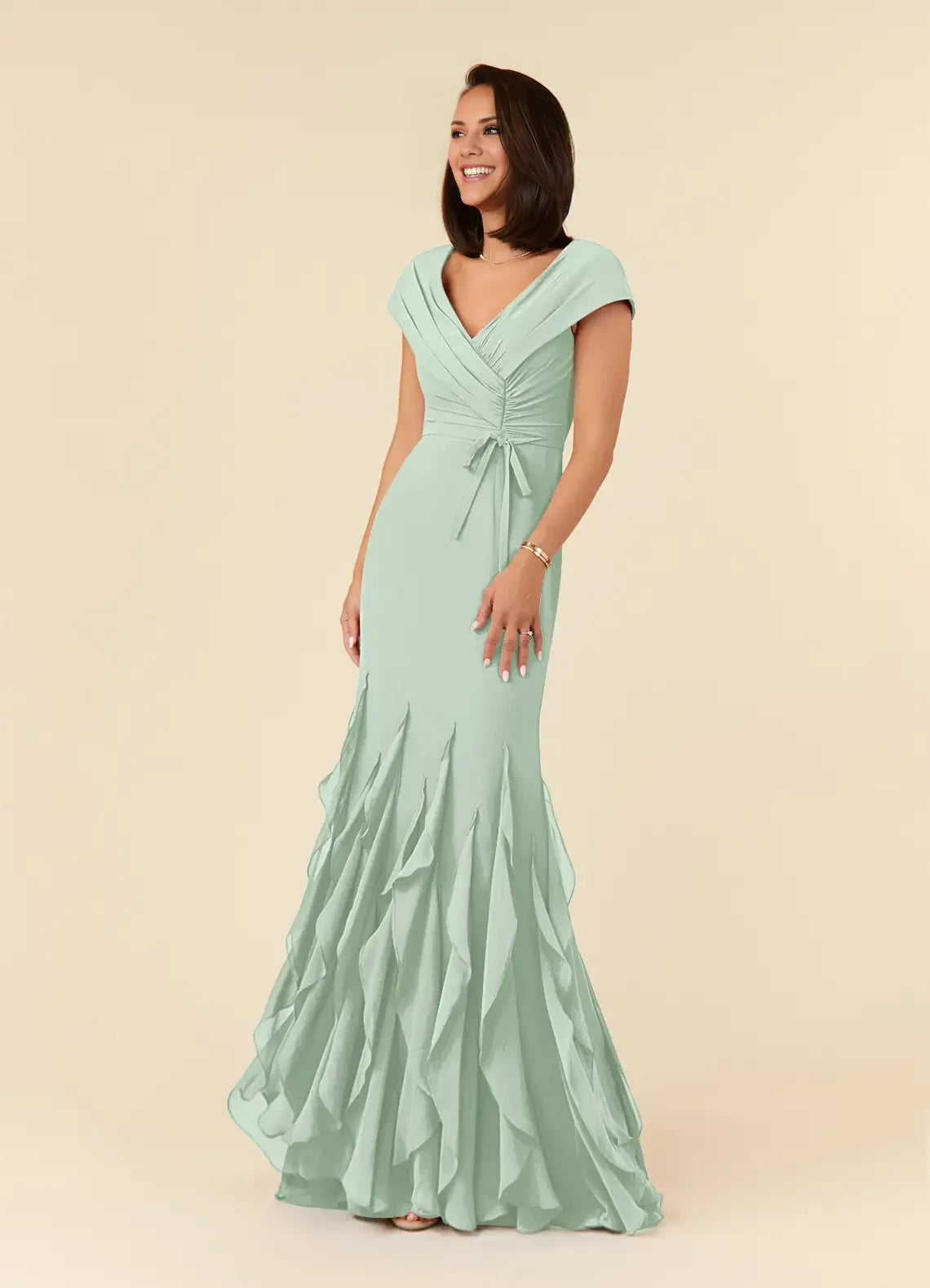 V-Neck Mermaid Ruched Chiffon Dress Mother of the Bride Dresses