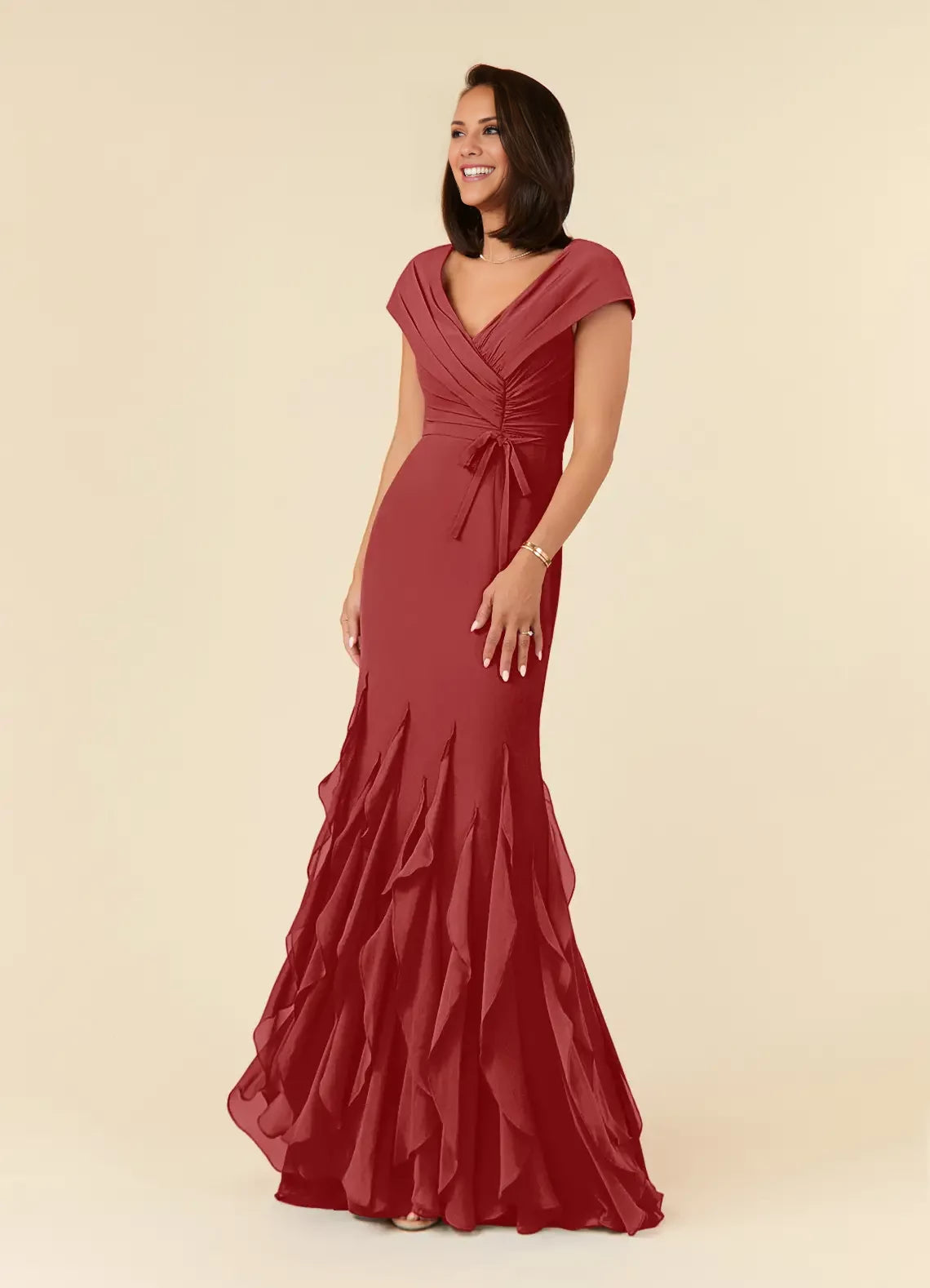 V-Neck Mermaid Ruched Chiffon Dress Mother of the Bride Dresses