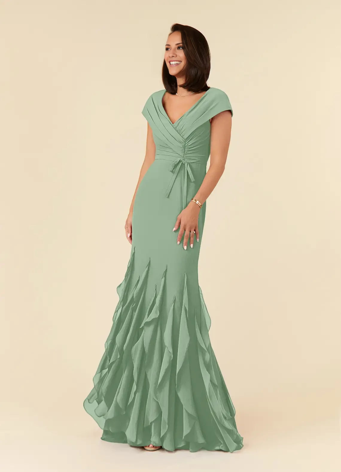 V-Neck Mermaid Ruched Chiffon Dress Mother of the Bride Dresses