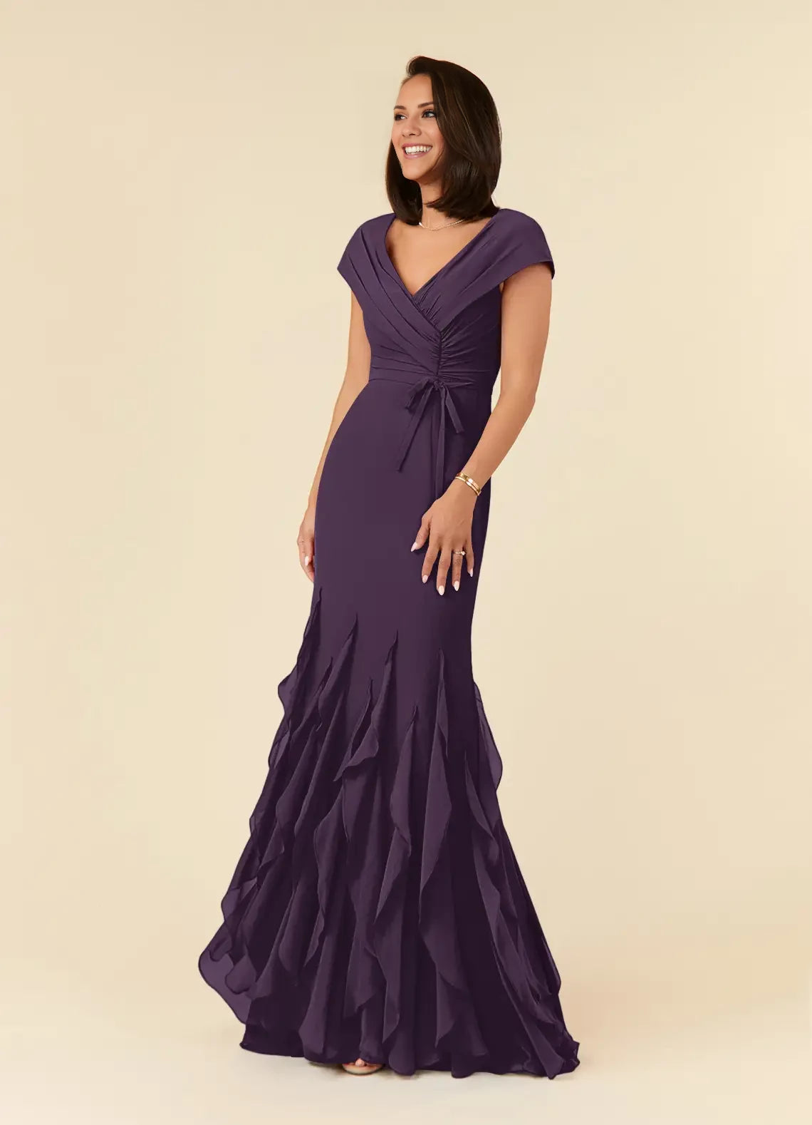 V-Neck Mermaid Ruched Chiffon Dress Mother of the Bride Dresses
