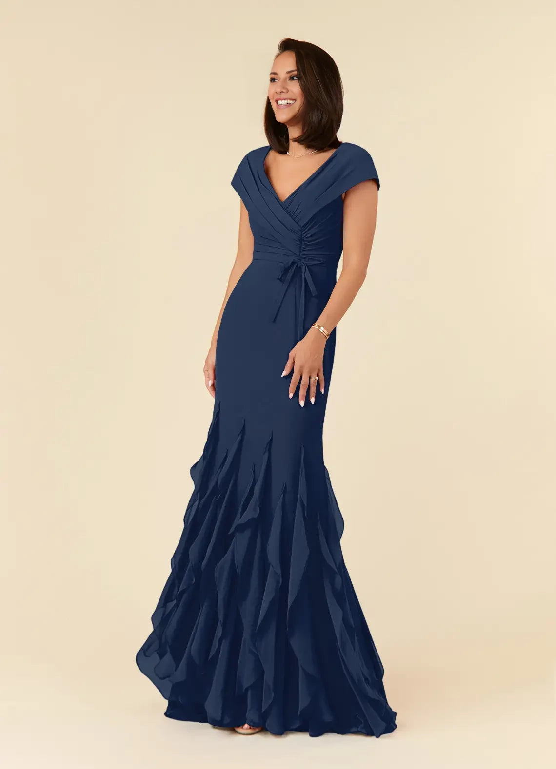 V-Neck Mermaid Ruched Chiffon Dress Mother of the Bride Dresses