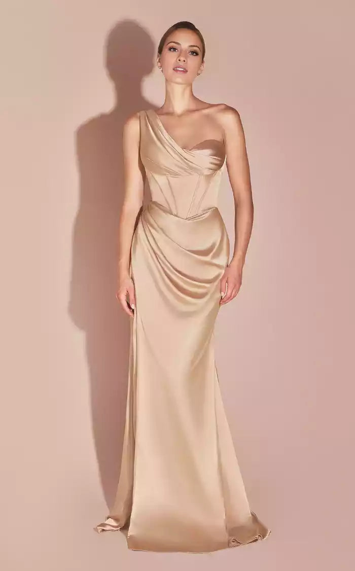 V Neck One Shoulder Retract Your Waist Split Fork Floor length Evening Dress