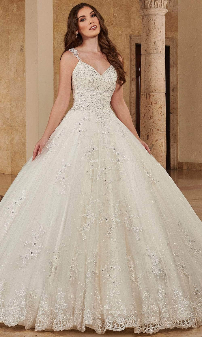 V-Neck Organza Ball Gown with Bolero With Attached Train Wedding Dresses