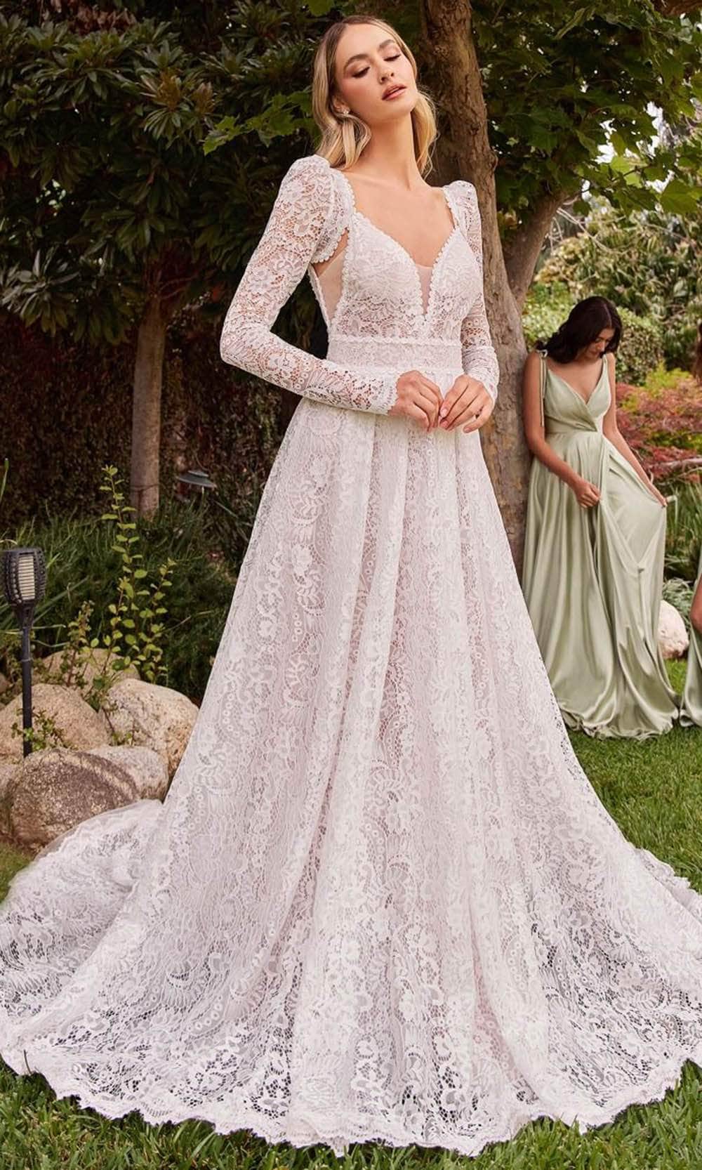 V-Neck Retract Your Waist Lace Bridal Gown Wedding Dress