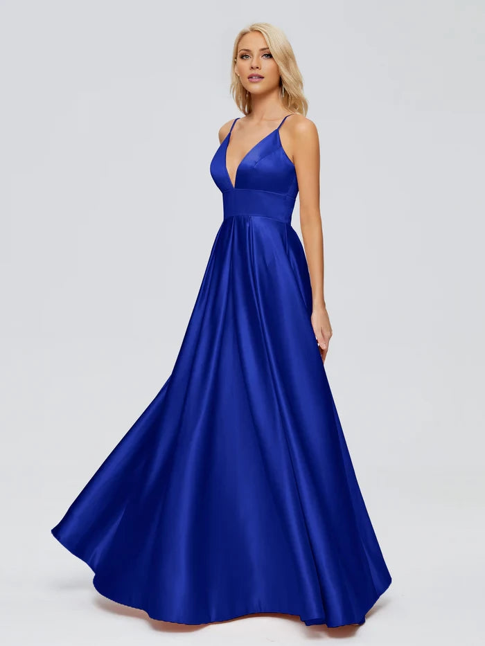 V-Neck Spaghetti Straps Satin Bridesmaid Dresses
