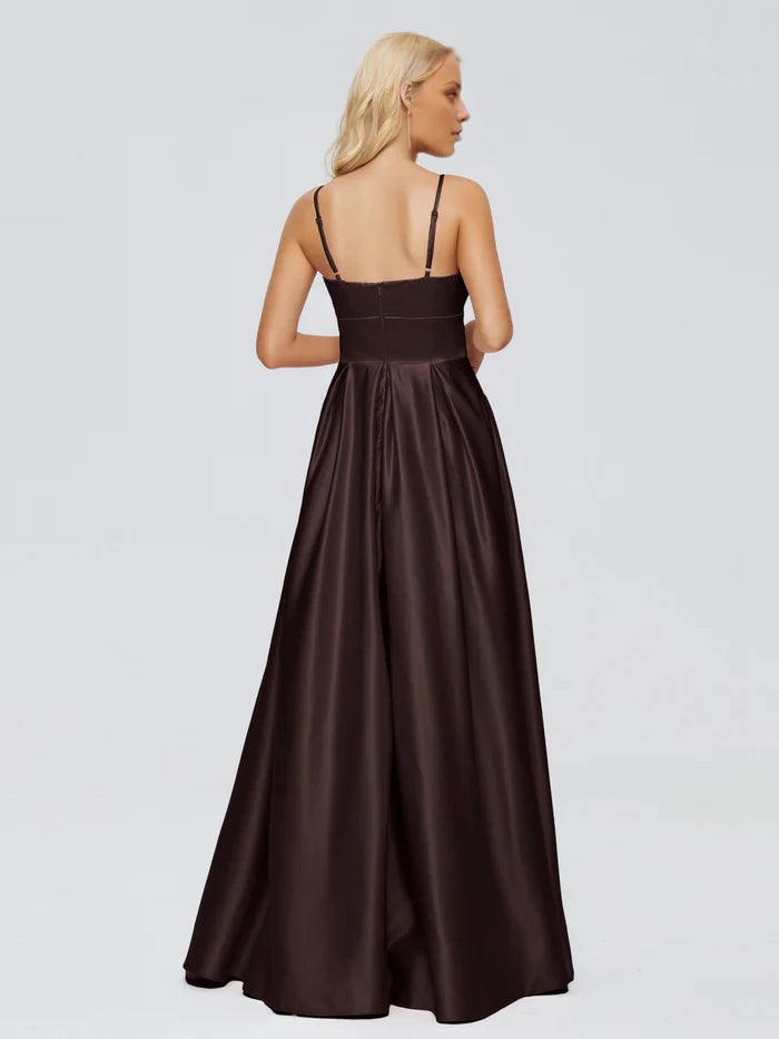 V-Neck Spaghetti Straps Satin Bridesmaid Dresses