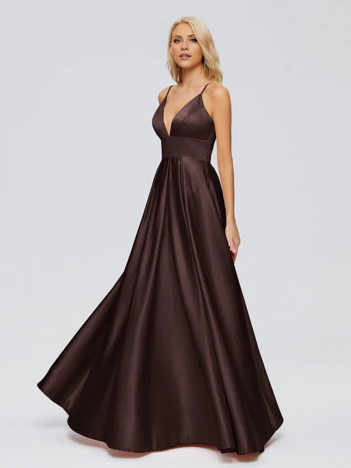 V-Neck Spaghetti Straps Satin Bridesmaid Dresses