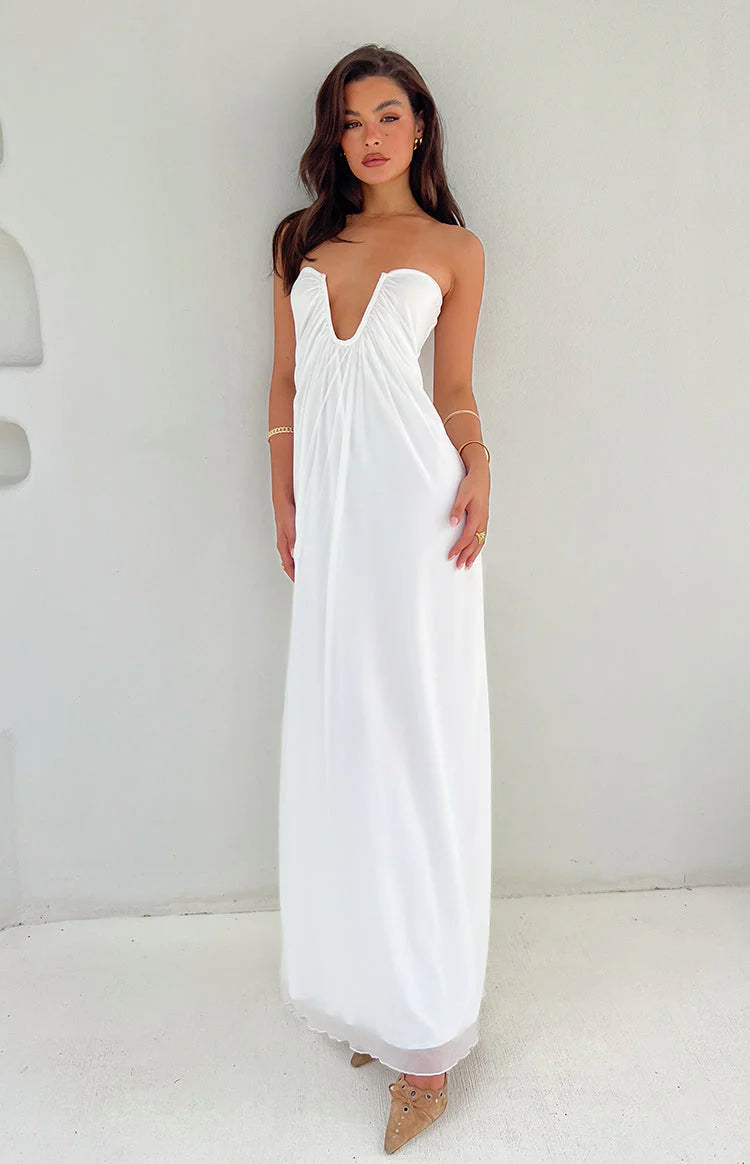 V-Neck Strapless Maxi Dress Prom Dresses