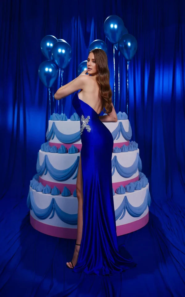 V-Neck With Beaded Split Fork Couture Evening Dresses