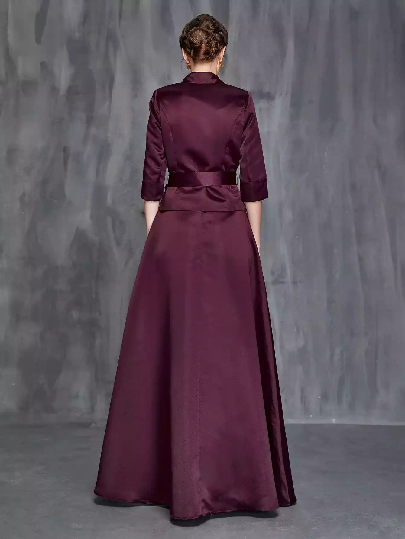 V-Neck Womens' Solid Satin Two Piece Sets Mother of the Bride Dress