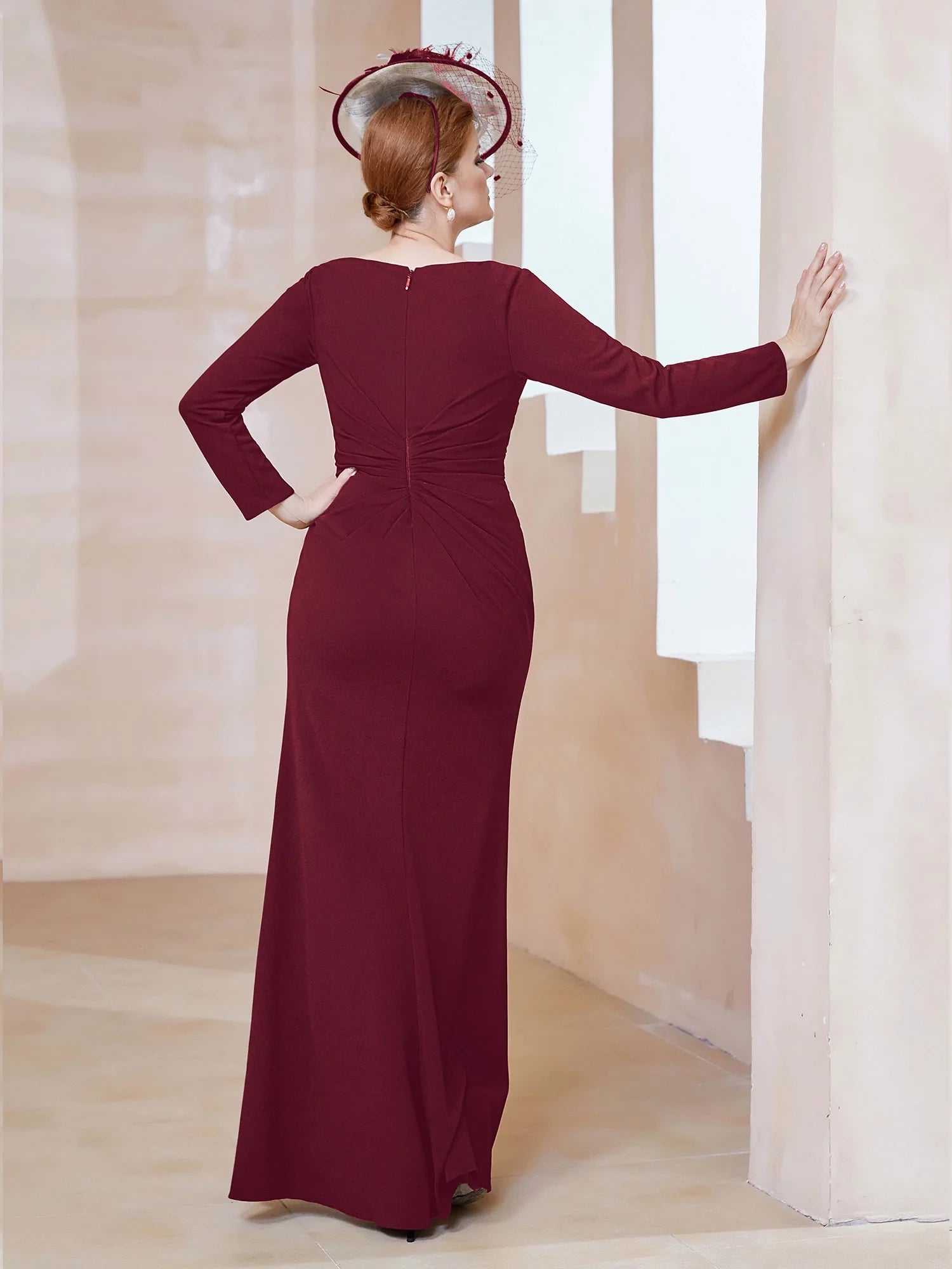 V-neck Pleated Long Dress With Slit  Mother of the Bride Dresses
