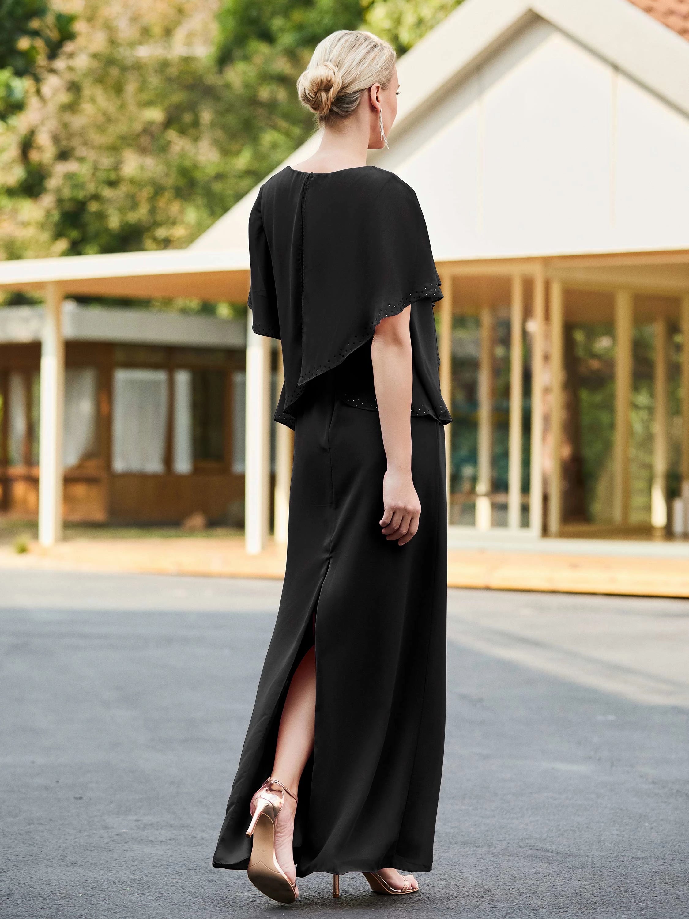 V-neck Sheath Dress with Back Hem Slit Mother of the Bride Dresses