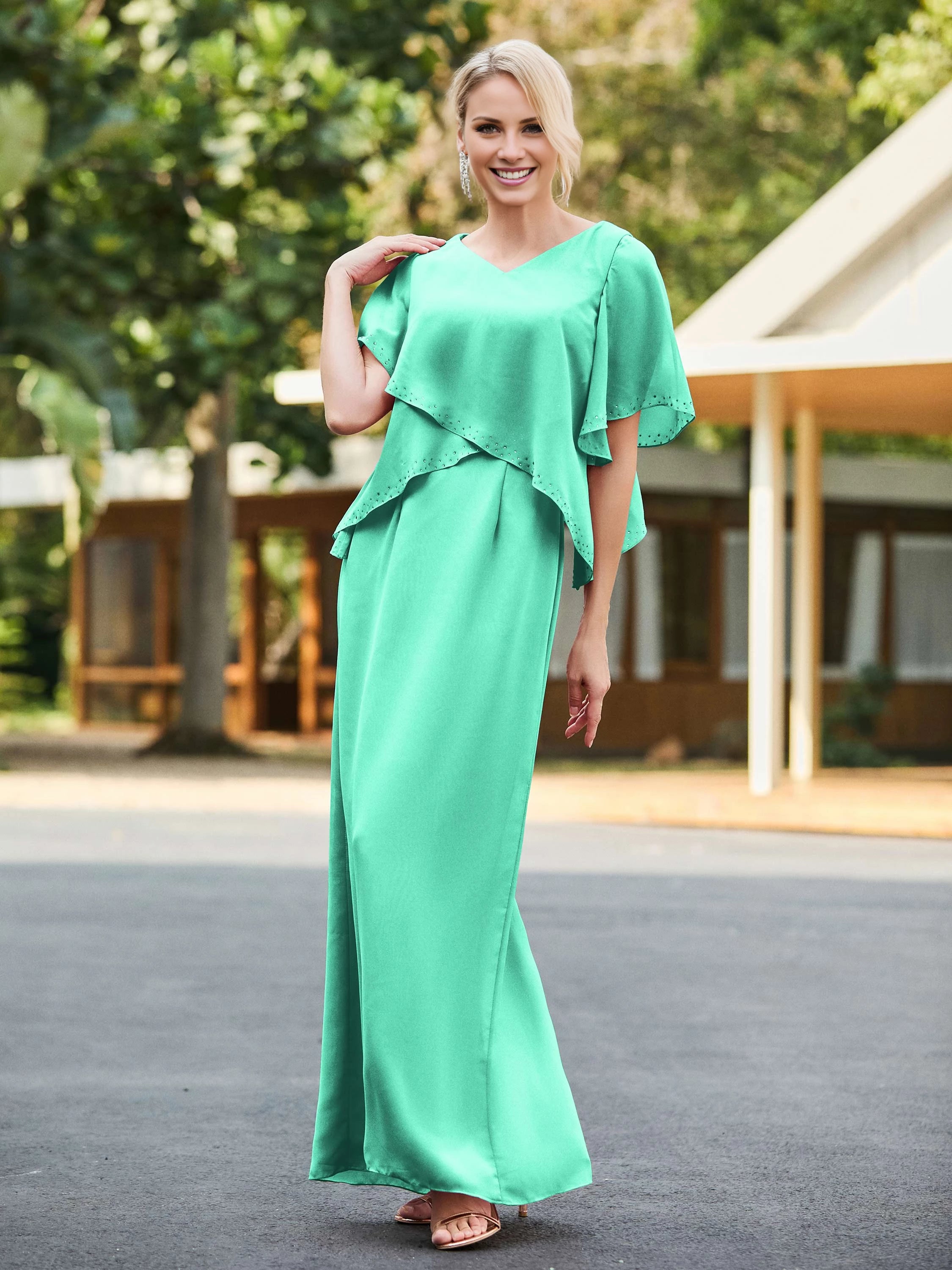 V-neck Sheath Dress with Back Hem Slit Mother of the Bride Dresses