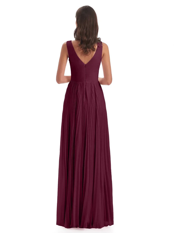 V-neck Split Chiffon Long Bridesmaid Dresses