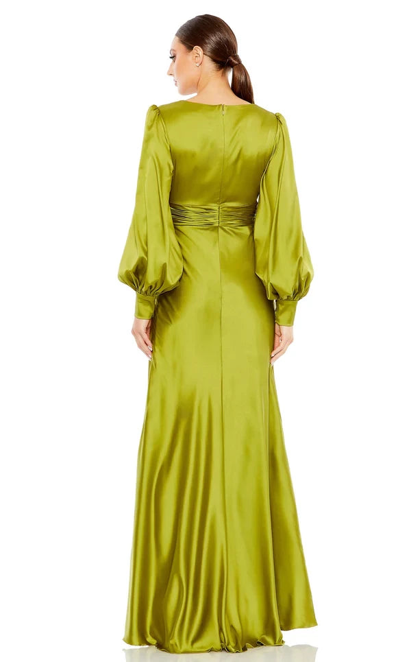 V-neckline Long A-line Puff Sleeves Dress Evening Dresses