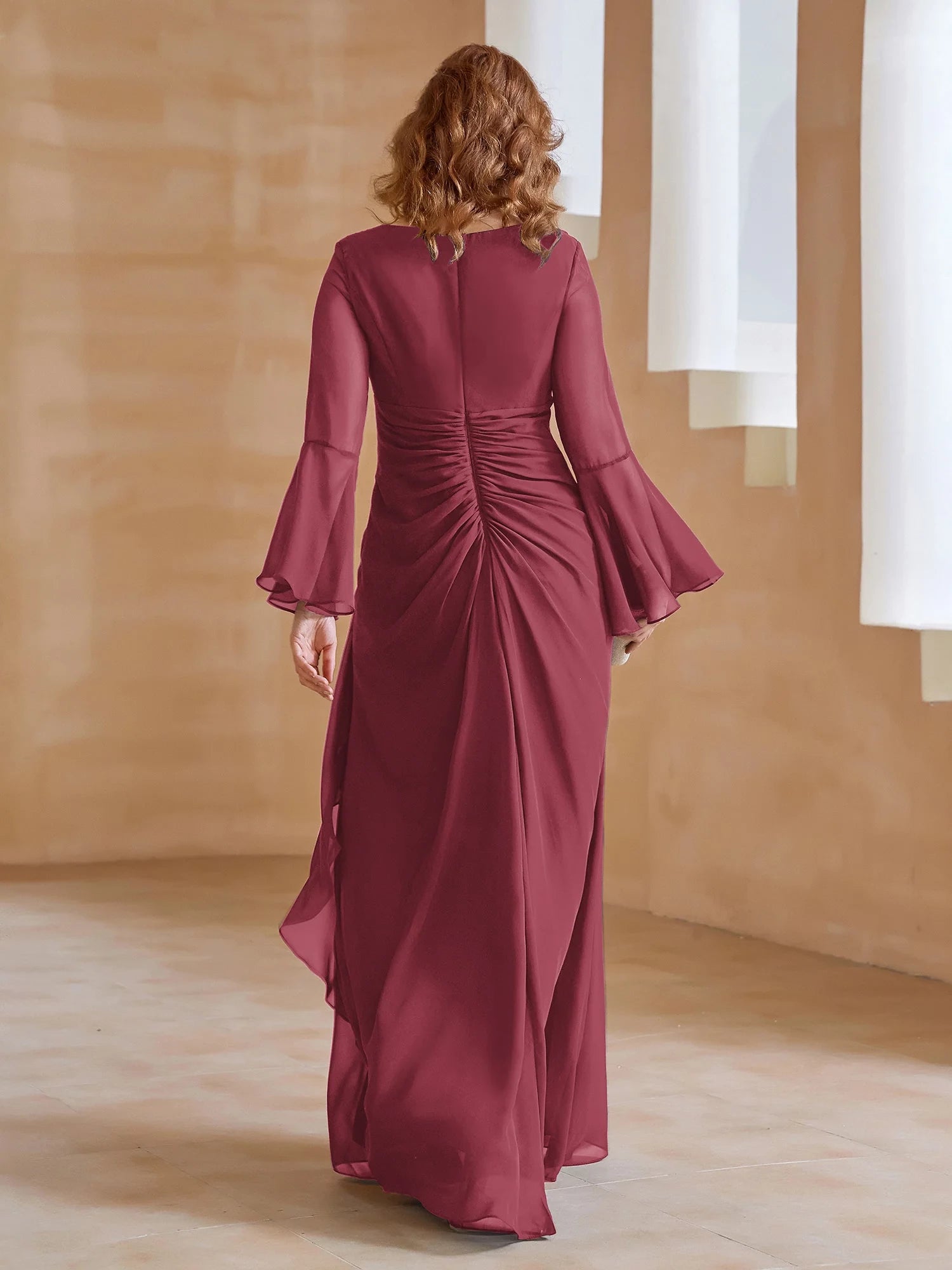 V Neck Pleated Floor-Length Dress Mother of the Bride Dresses