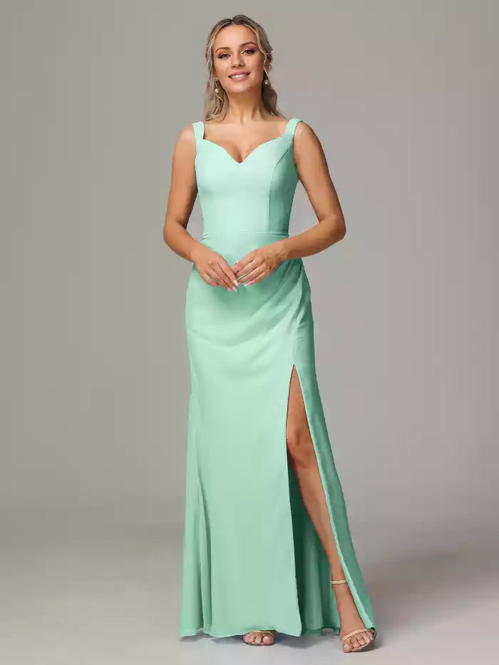 V Neck Sleeveless Chiffon Bridesmaid Dress With Slit