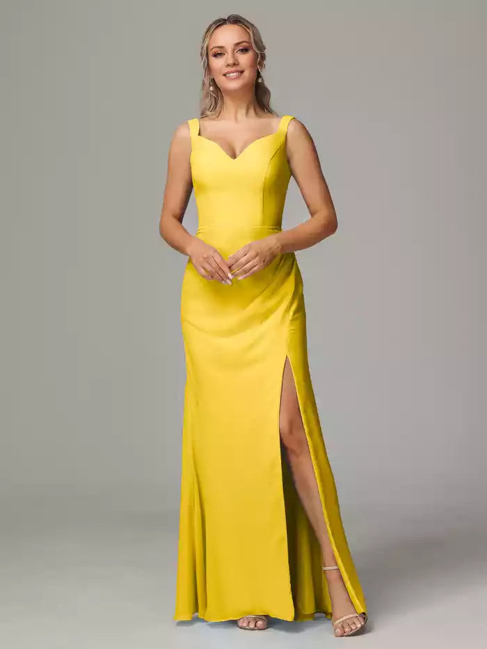 V Neck Sleeveless Chiffon Bridesmaid Dress With Slit