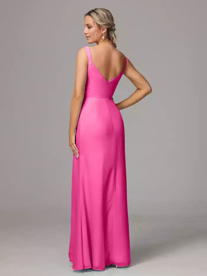 V Neck Sleeveless Chiffon Bridesmaid Dress With Slit