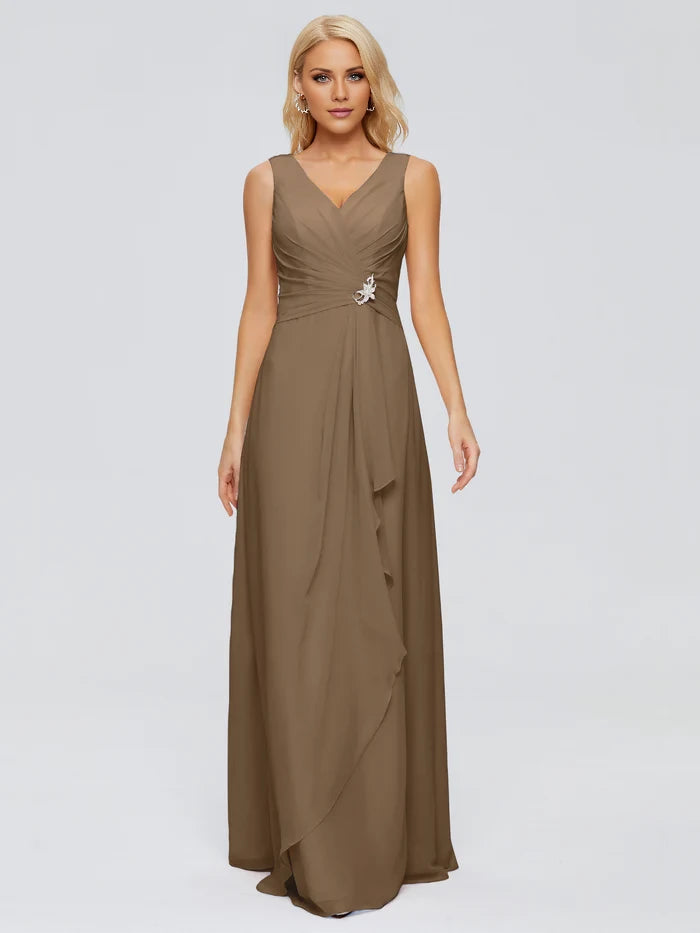 V Neck Sleeveless Chiffon Twist-Front Bridesmaid Dresses