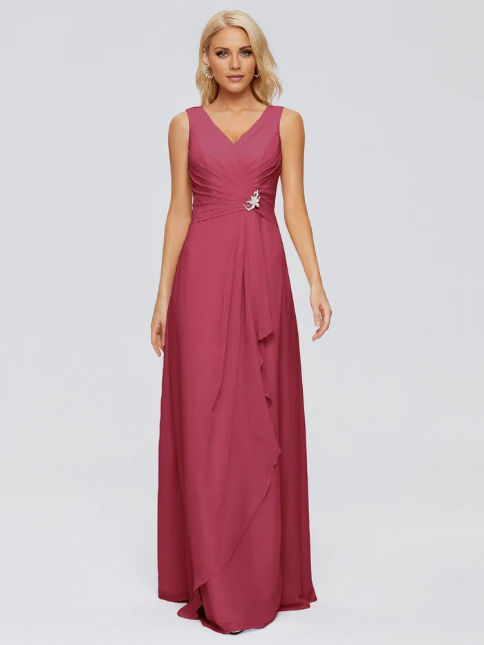 V Neck Sleeveless Chiffon Twist-Front Bridesmaid Dresses