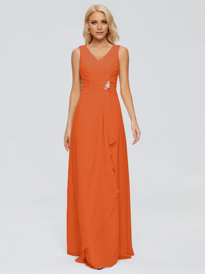 V Neck Sleeveless Chiffon Twist-Front Bridesmaid Dresses