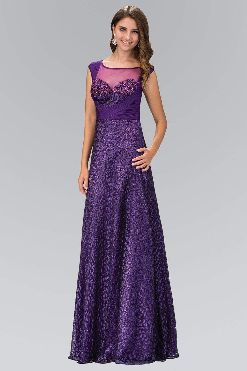 Vibrant A-Line Crew-Neck Sleeveless Keyhole-Back Royal Purple Sequin-Lace Floor-Length Mother of the Bride Dresses