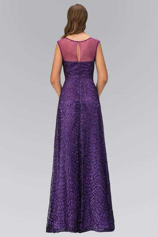 Vibrant A-Line Crew-Neck Sleeveless Keyhole-Back Royal Purple Sequin-Lace Floor-Length Mother of the Bride Dresses