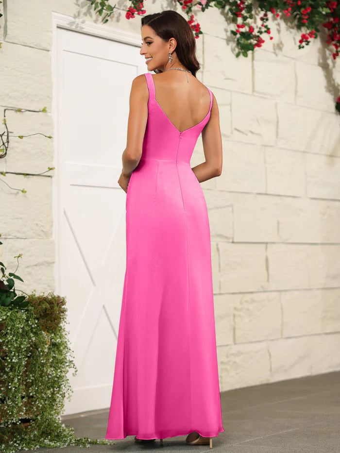 Vibrant Mermaid Sweetheart Sleeveless V-Back High-Slit Floor-Length Bridesmaid Dresses