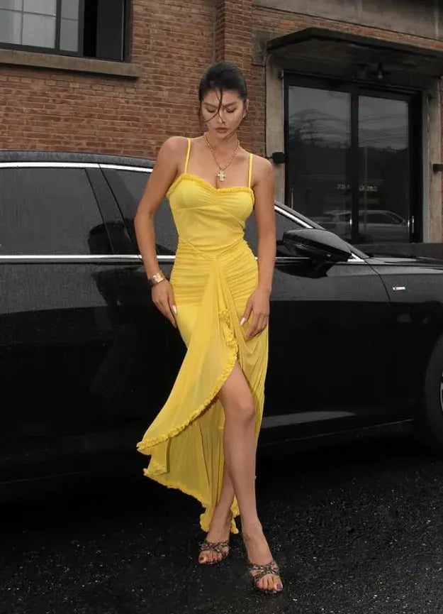 Vibrant A-Line Sweetheart Spaghetti-Strap Ruffled High-Low Prom Dresses