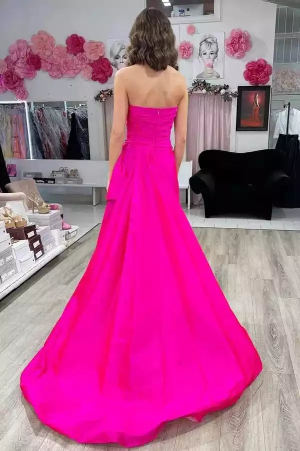 Vibrant Hot Pink Strapless Ballgown with Ruffled Accent