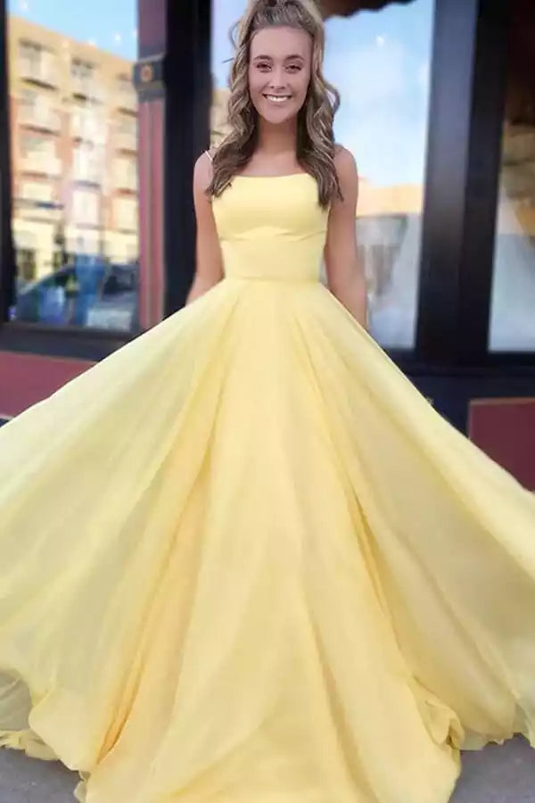 Vibrant Lemon Yellow Tulle Gown with Lace-Up Back & Ballgown Silhouette