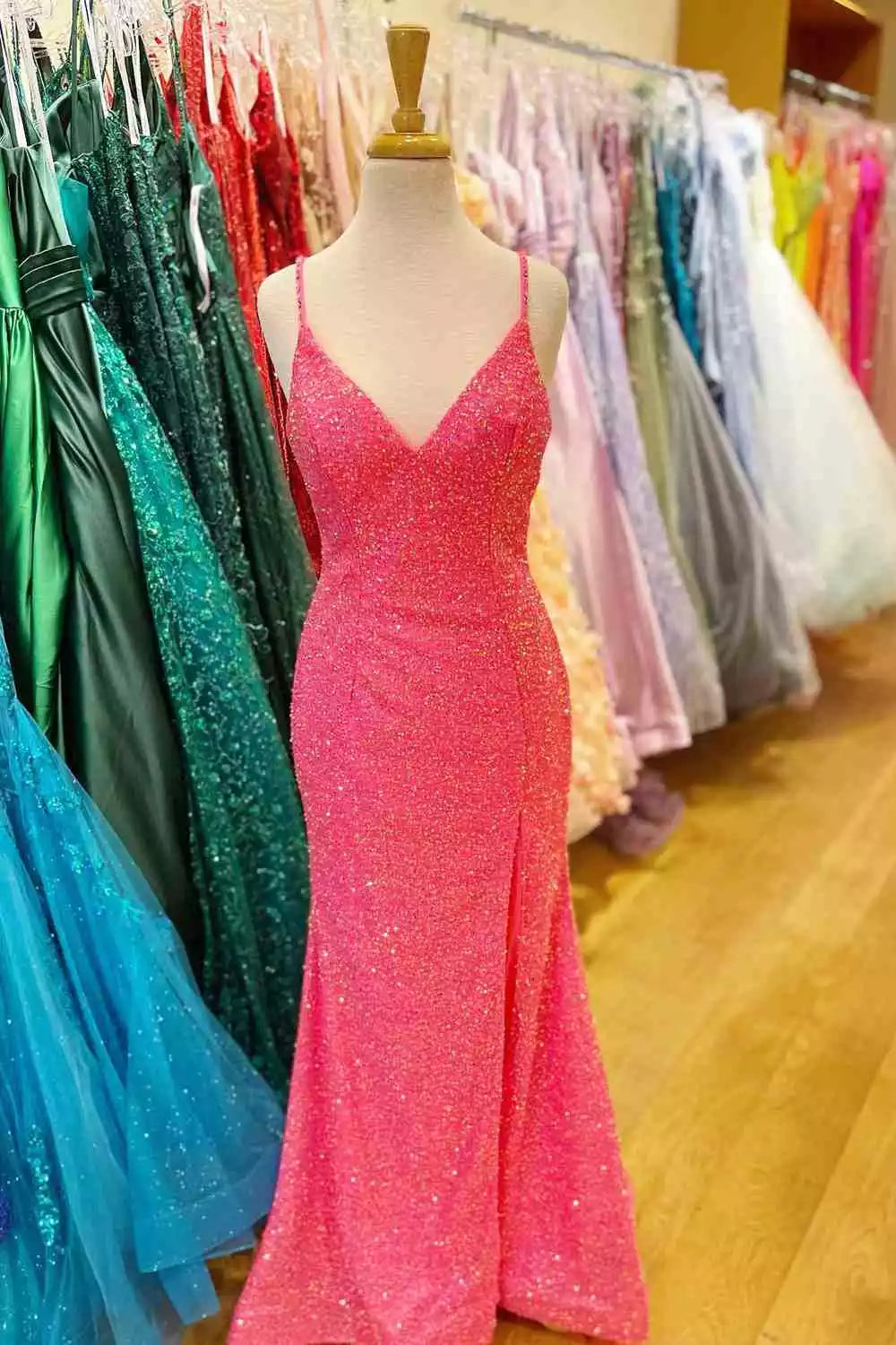 Vibrant Mermaid Spaghetti-Strap Crisscross-Back Floor-Length Prom Gown