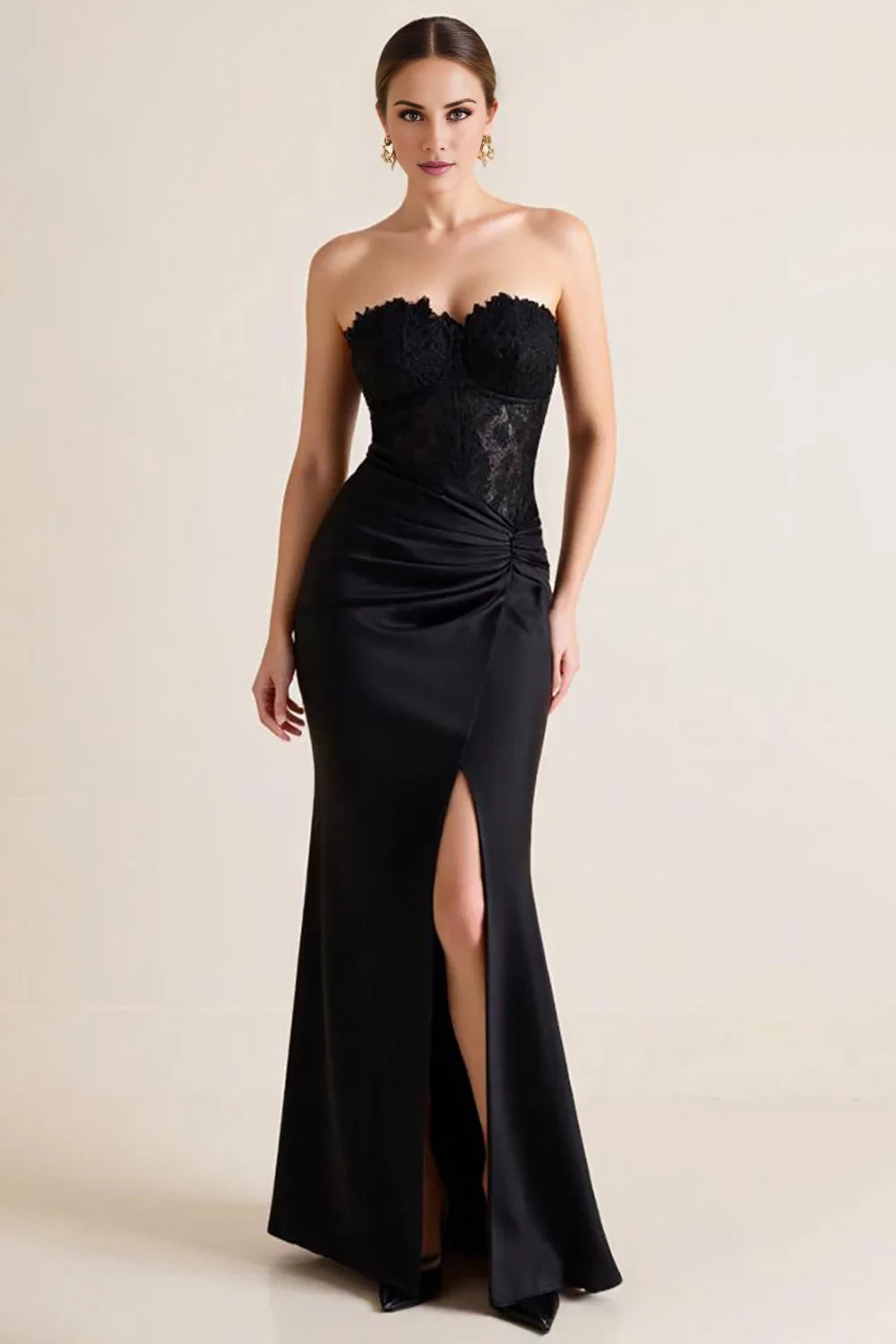 Vintage Mermaid Strapless Sleeveless Corset Floor-Length Side Slit Evening dress