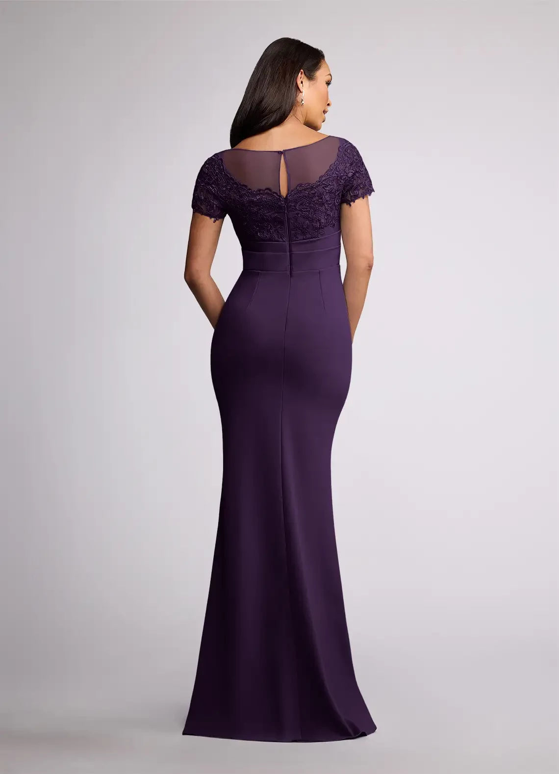 Vintage Sheath Scoop Neck Short Sleeve Back Zip Floor-Length Mother of the Bride Dress
